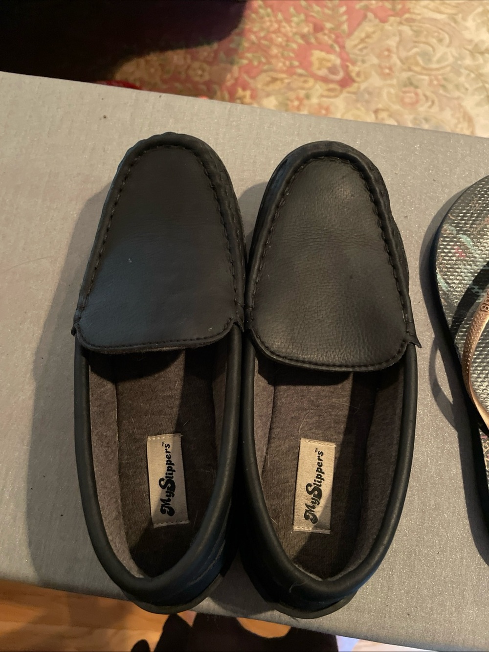 My Slippers Women’s Black Leather Memory Foam Slippers Womens Size 8
